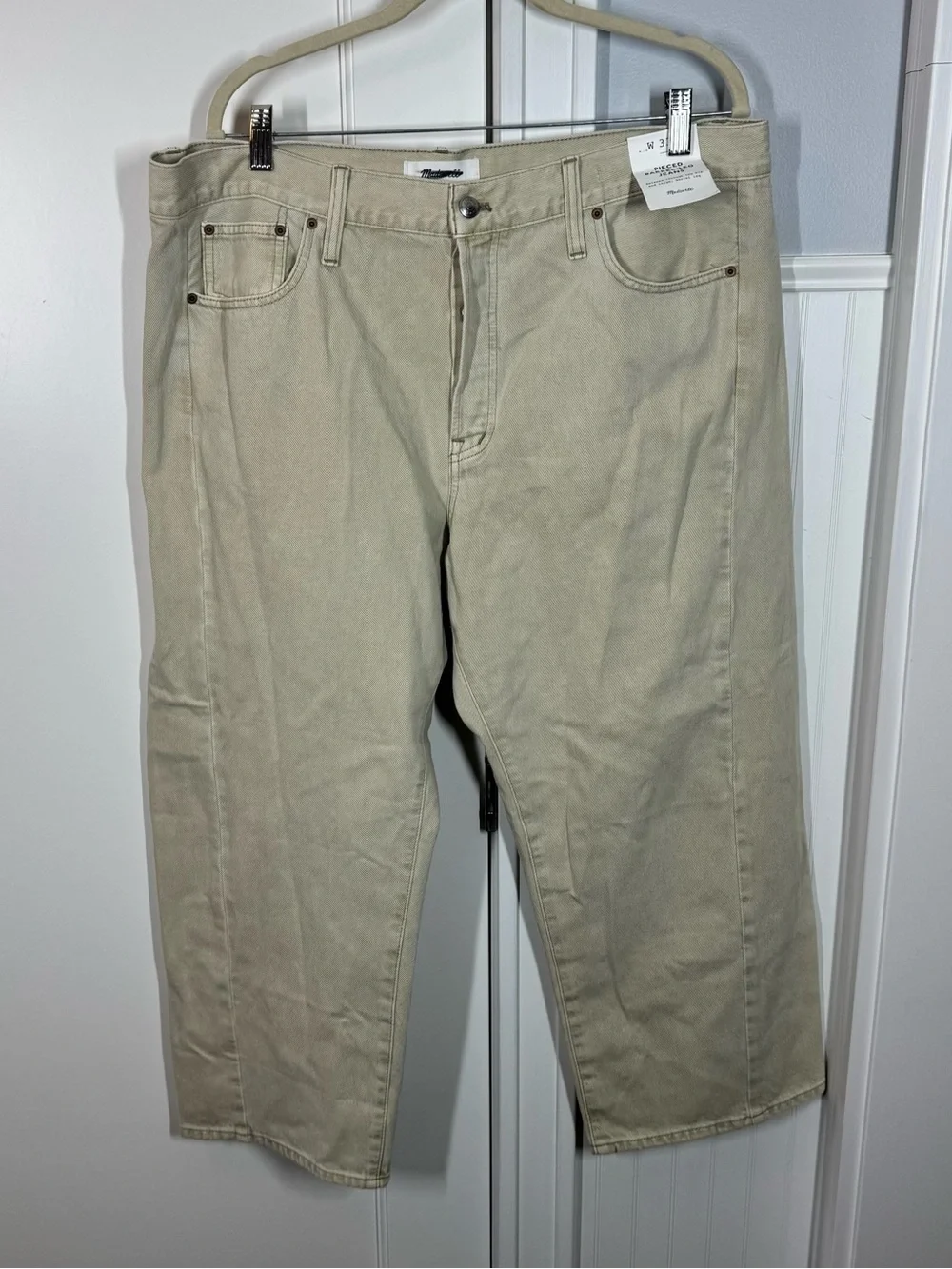 Madewell Short Pieced Barrel-Leg Jeans‎ Faded Khaki Rigid size 33 Short NWT READ